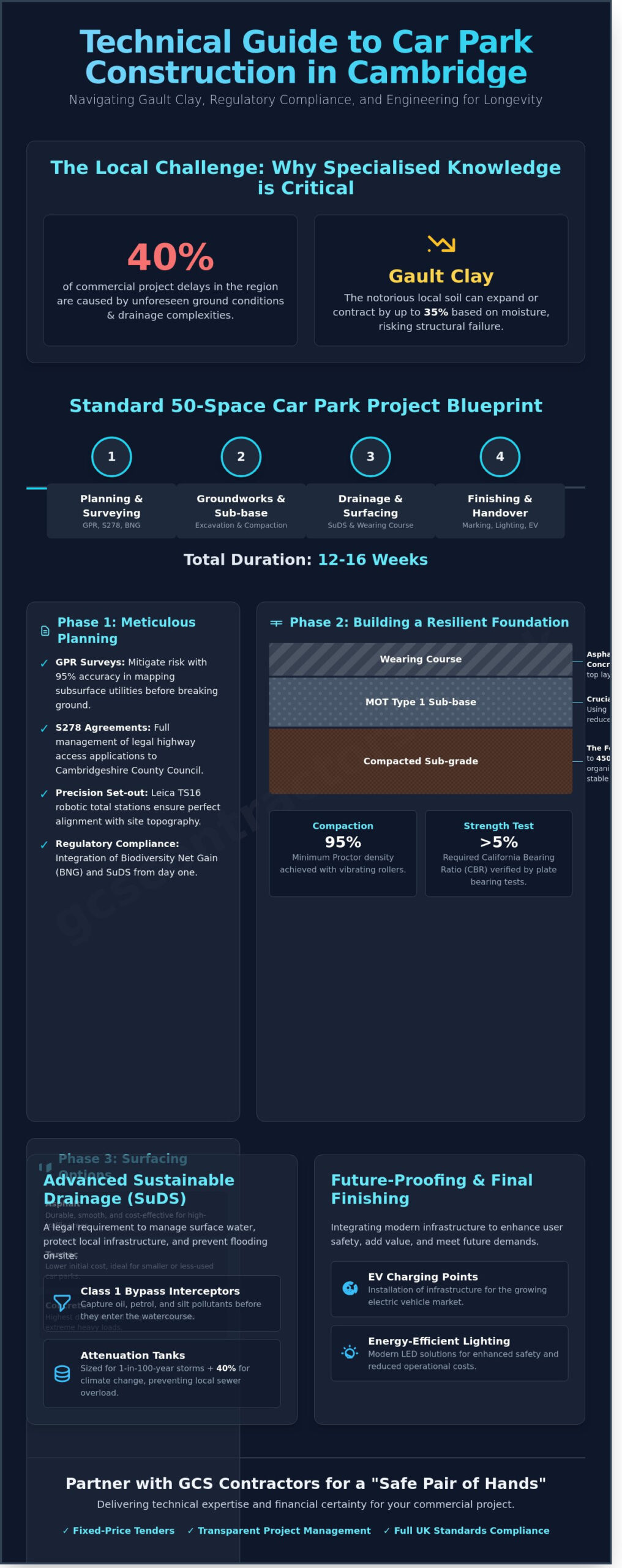 A Professional Guide to Car Park Construction in Cambridge: From Groundworks to Surfacing