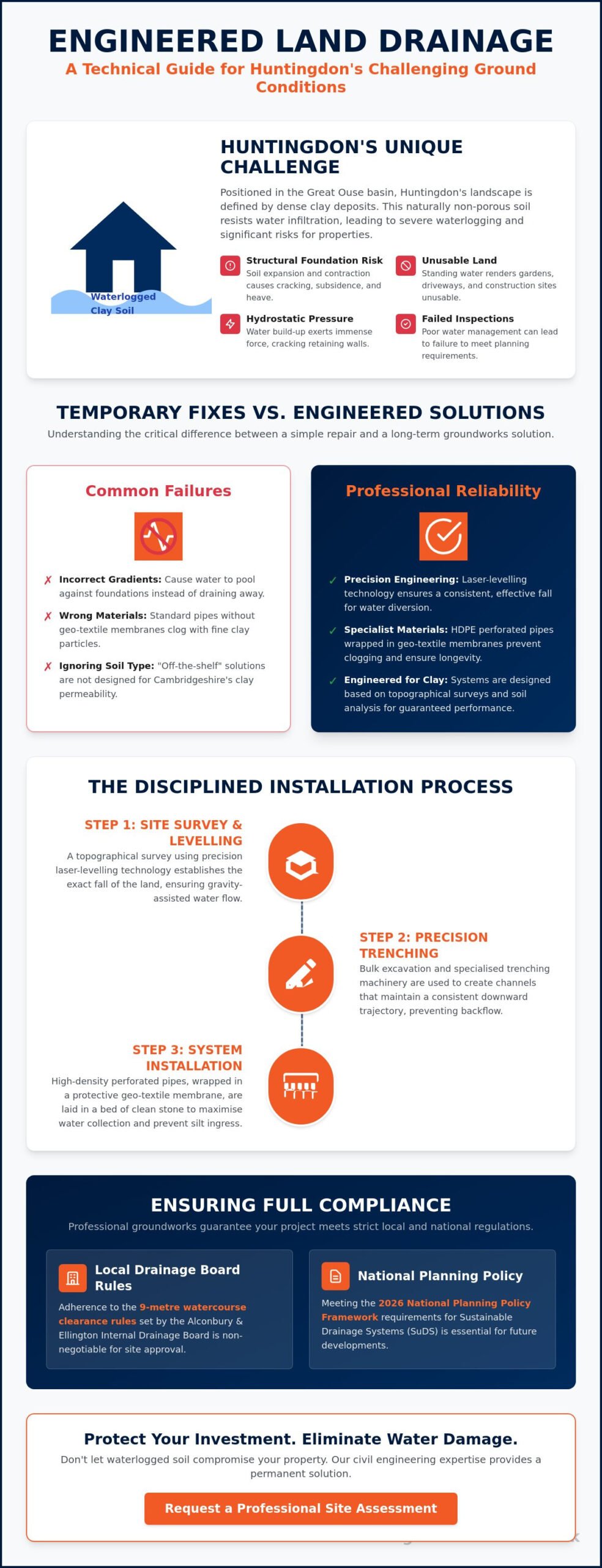 Land Drain Installation Contractors Huntingdon: Professional Groundworks & Drainage (2026)
